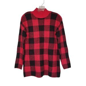 LOFT Red Black Buffalo Plaid Sweater Mock Neck Wool Blend Petite Med Cozy Soft